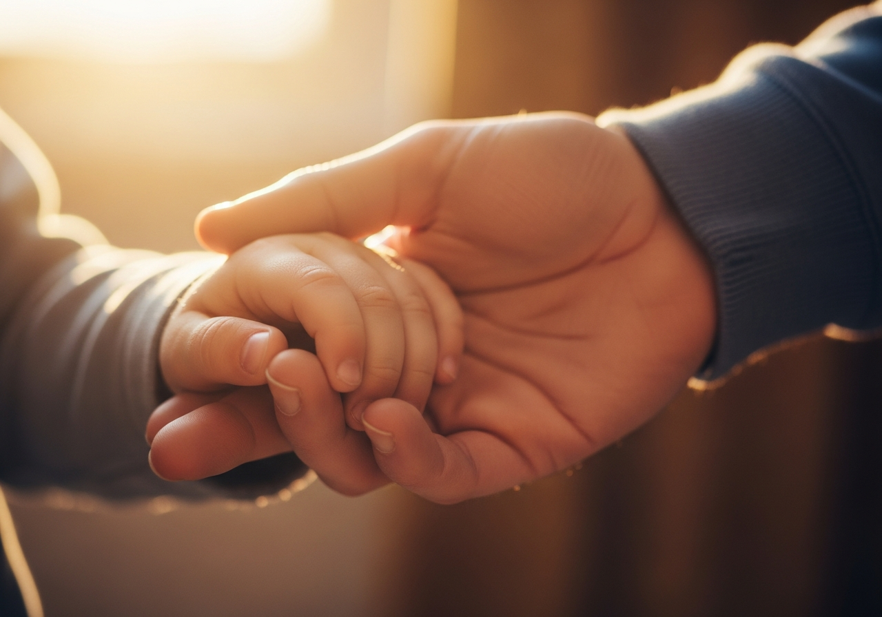 Child and adult holding hands